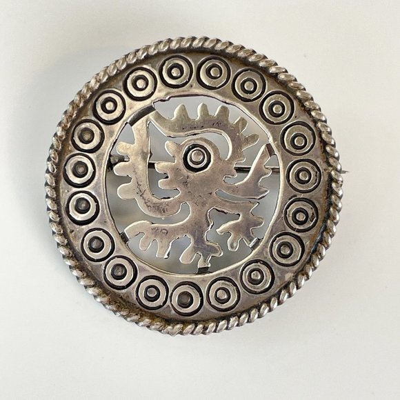 Vintage Taxco Brooch Aztec God Quetzalcoatl Cutout Sterling Silver Mexico - Picture 1 of 3